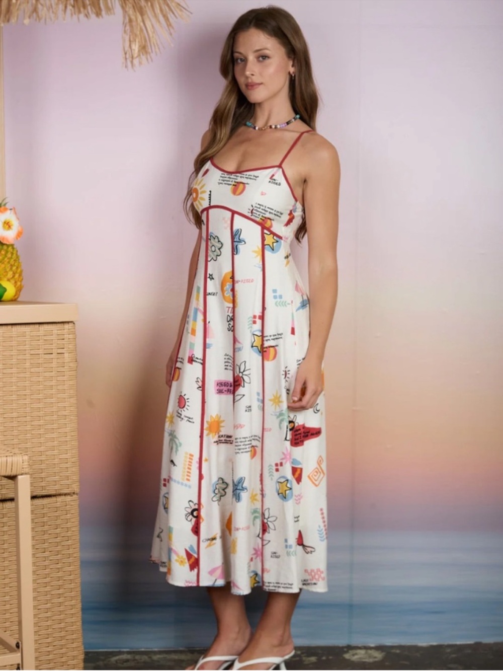 NWT Blu Pepper Last Vacation Midi Dress Cream Multi Print Small - Picture 5 of 5